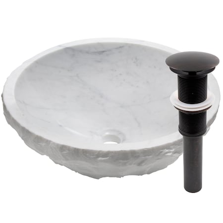 Natural Carrera Marble Stone Vessel Sink With Oil Rubbed Bronze Drain And Sealer